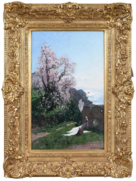 Otto Geleng, The Almond Tree by the Coast, oil on canvas
