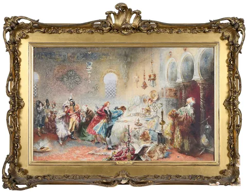 Sinibaldo Tordi, Europeans at a Middle Eastern Market, watercolor on paperboard