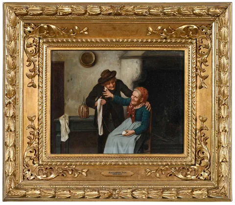 Winding the Yarn by Alessandro Sani, oil on canvas, sold Jul 2023