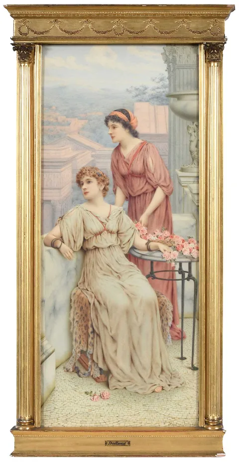 William Antsey Dolland, Neoclassical Scene with Two Women on a Loggia, watercolor on paper