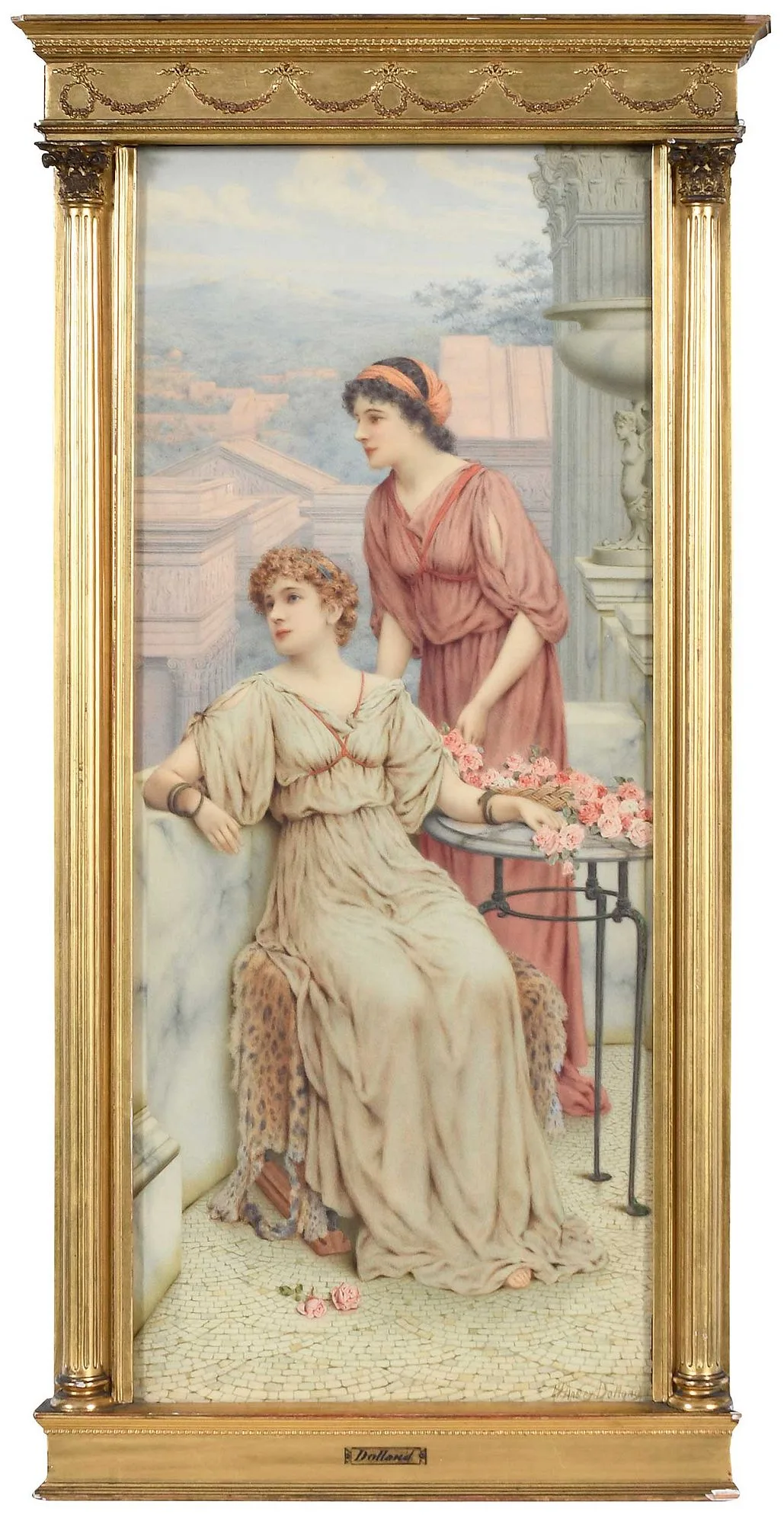 William Antsey Dolland, Neoclassical Scene with Two Women on a Loggia, watercolor on paper