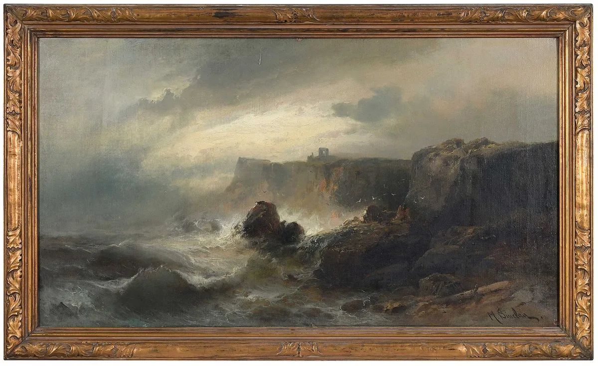 Rough Weather Off Dover Cliffs by Max Sinclair, oil on canvas, sold Jul 2023