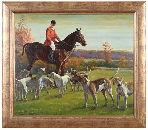 Phillip Sanders, Richard Blakeney - East Kent Hunt, oil on plywood