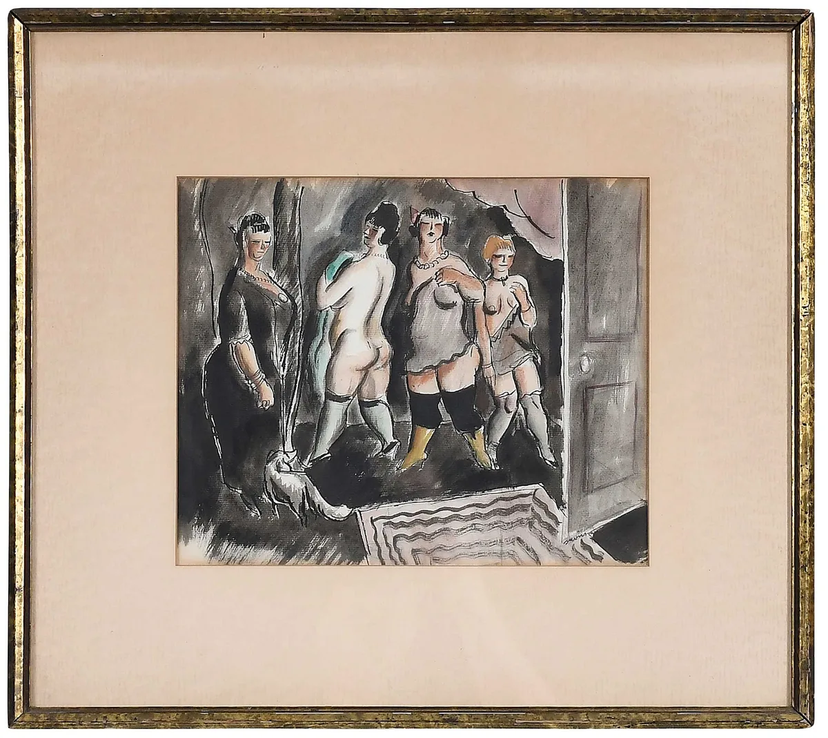 Maurice Savin, The Madame and Girls, watercolor on paper