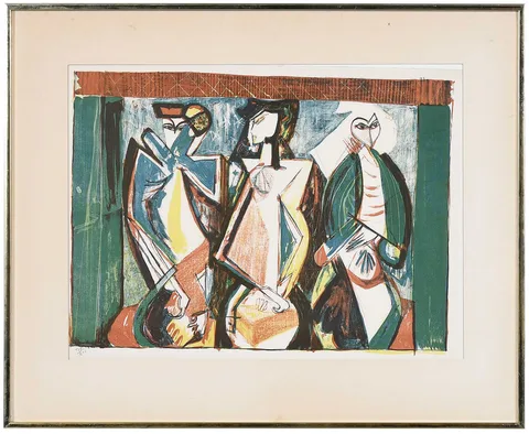 Walter Becker, Three Figures, 1953, lithograph in colors on Marais wove paper