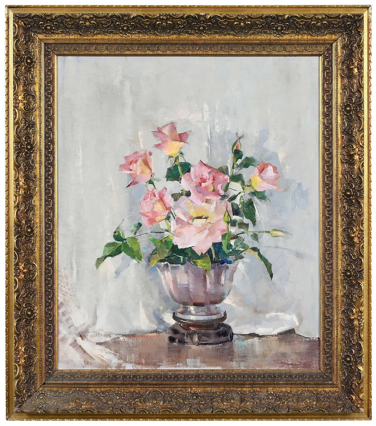 Nan Graecen, Still Life with Pink Roses, oil on canvas