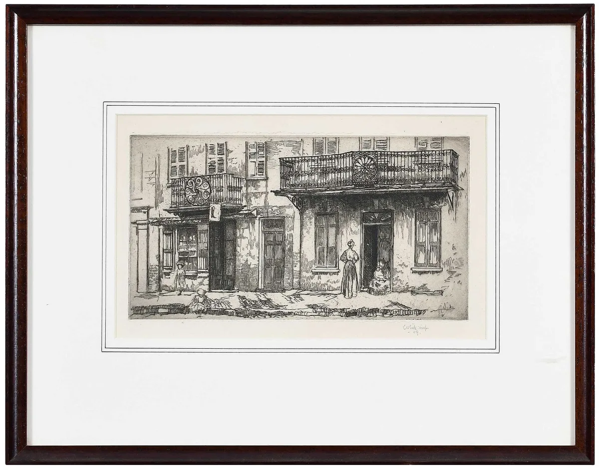 Charles Henry White, State Street Shops, circa 1959, etching