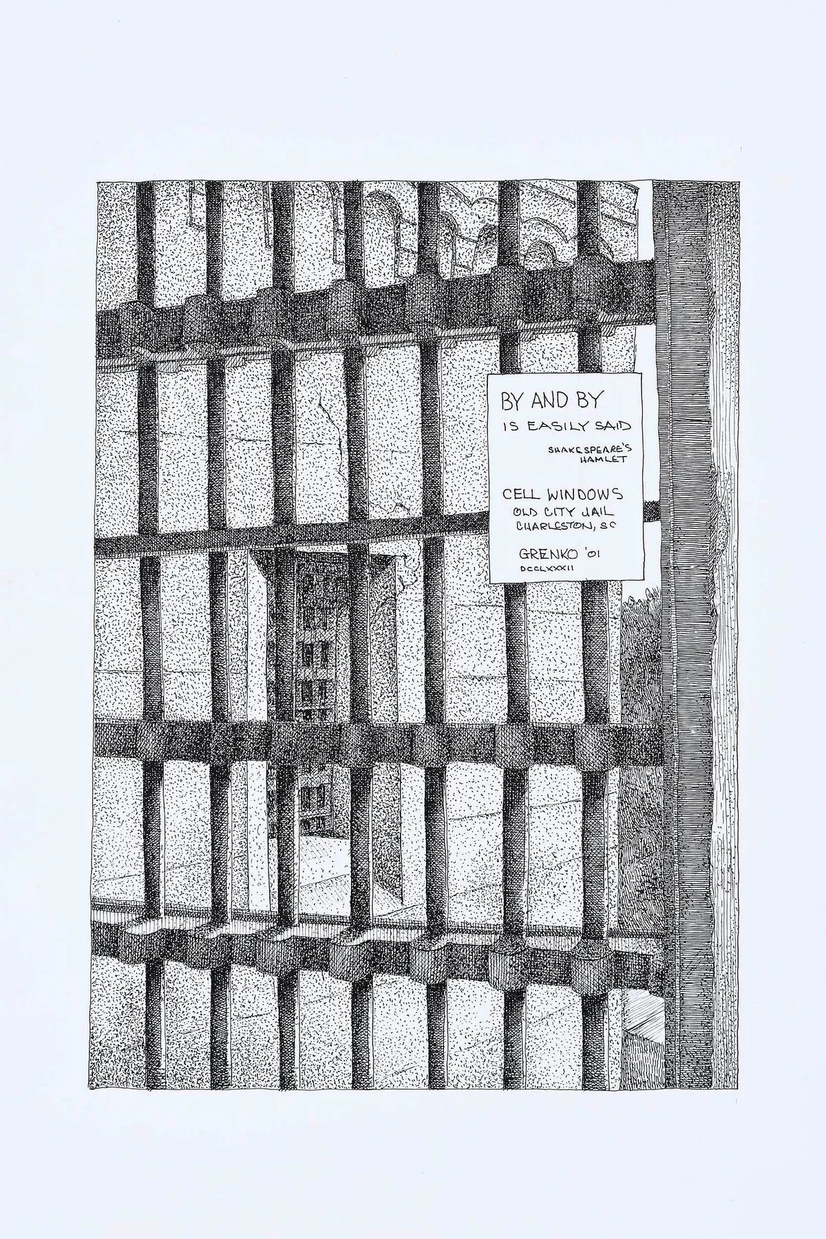 Bob Grenko, 31 Views of the Old City Jail, Charleston, South Carolina, ink drawings
