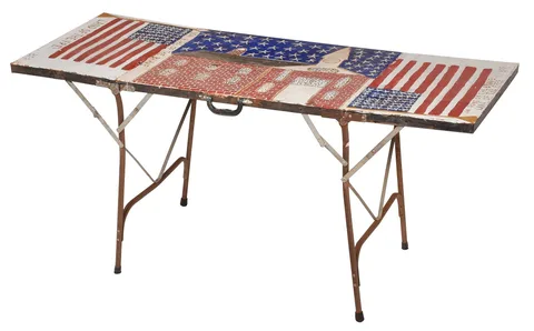 B.F. Perkins, Home of the Brave, acrylic on folding table