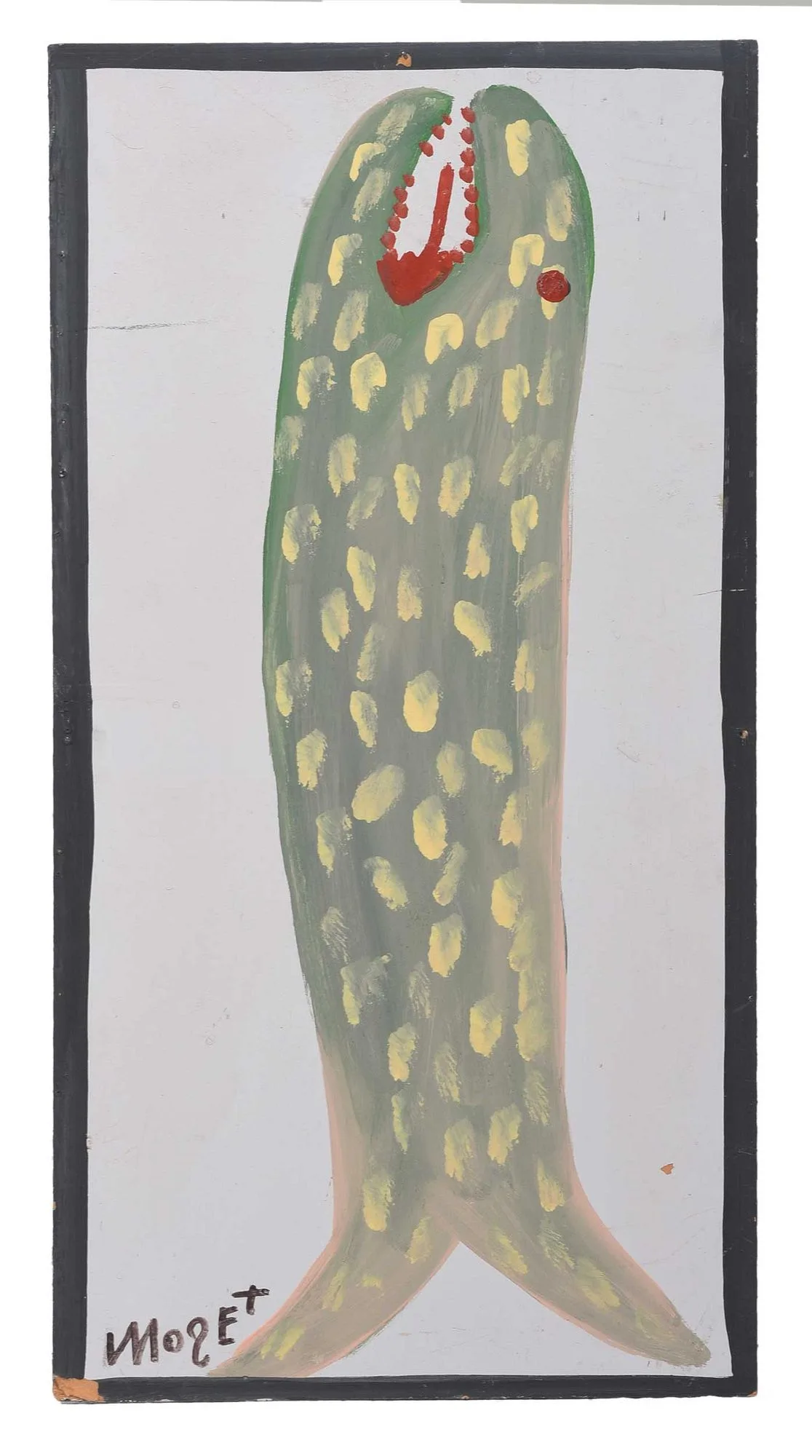 Fish by Mose Tolliver, paint on board, sold Jul 2023