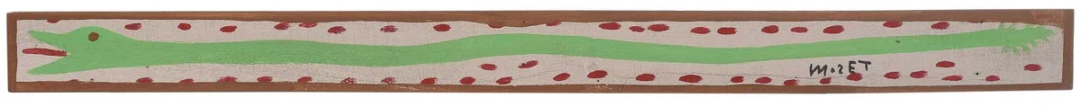 Snake by Mose Tolliver, paint on board, sold Jul 2023