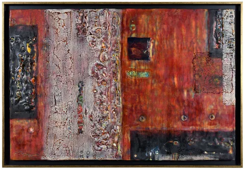 Constance Williams, Season Change, abstract composition, encaustic on board