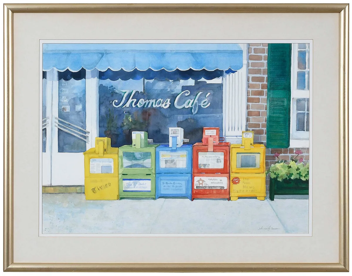 All The News by Johnnie Cowan, watercolor on paper, sold May 2023