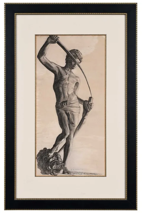 Edwin Augustus Harleston, Sketch of David after Antonin Mercie sculpture, charcoal on paper