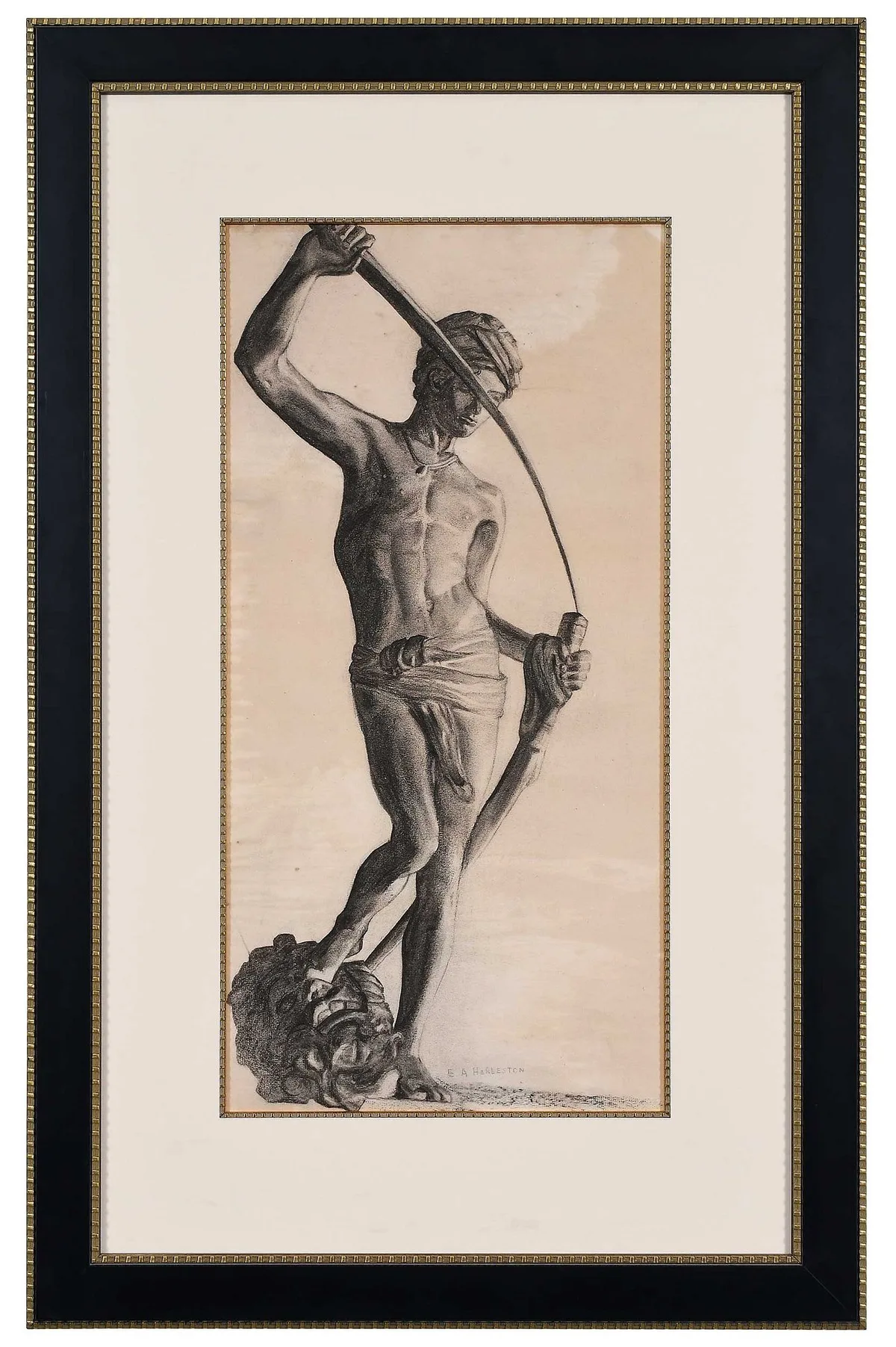 Edwin Augustus Harleston, Sketch of David after Antonin Mercie sculpture, charcoal on paper