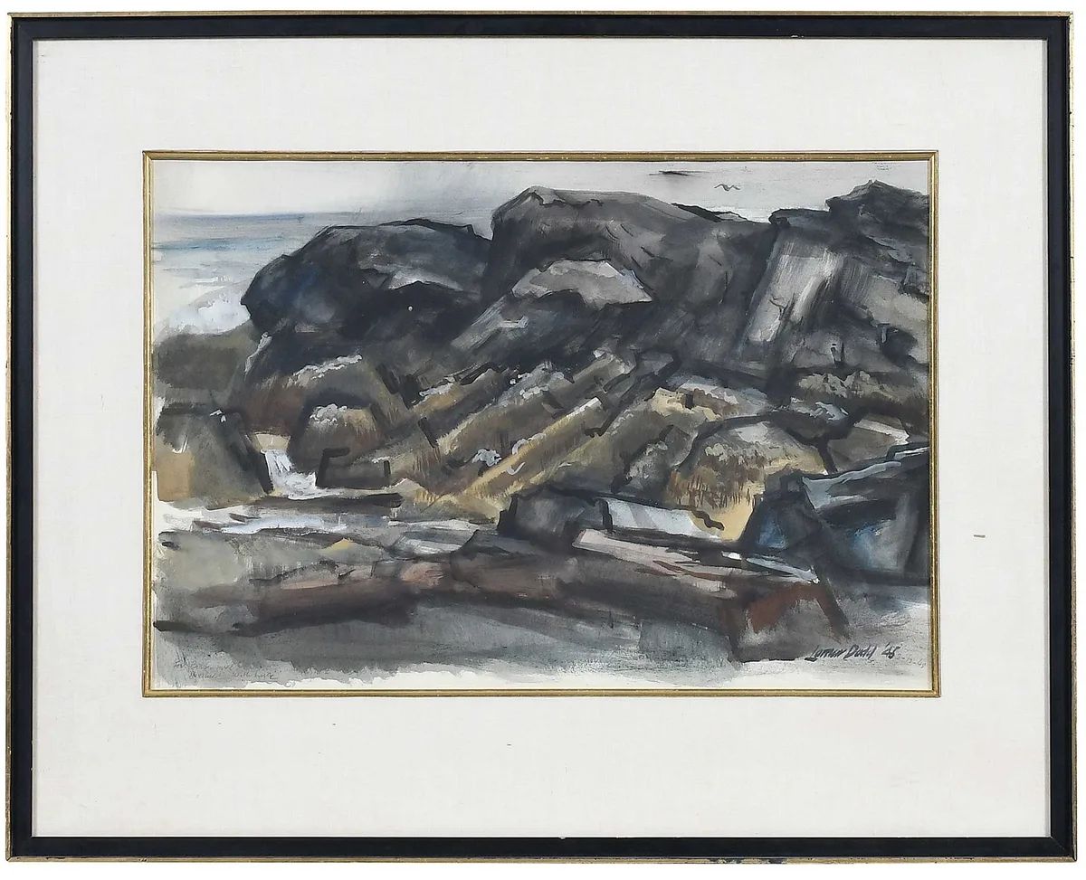 Monhegan Island by Lamar Dodd, watercolor on paper, sold May 2023
