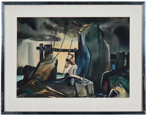 Hilton Leech, Fisherman, watercolor on paper