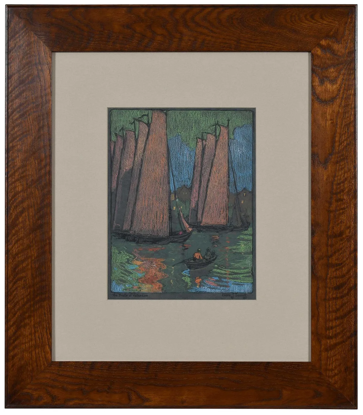 Pedro Joseph de Lemos, Boats of Vollendem, pastel on grey paper