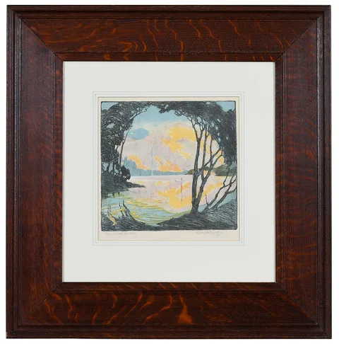 Pedro Joseph de Lemos, The Sunset Mountain, lithograph and color wood block
