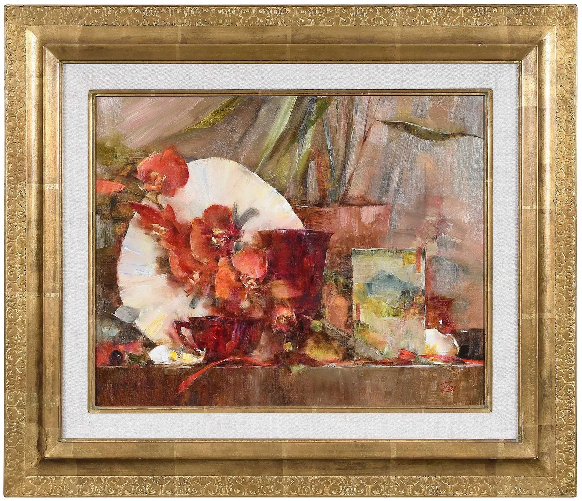 Red Orchid by Laura Robb, oil on canvas, sold May 2023