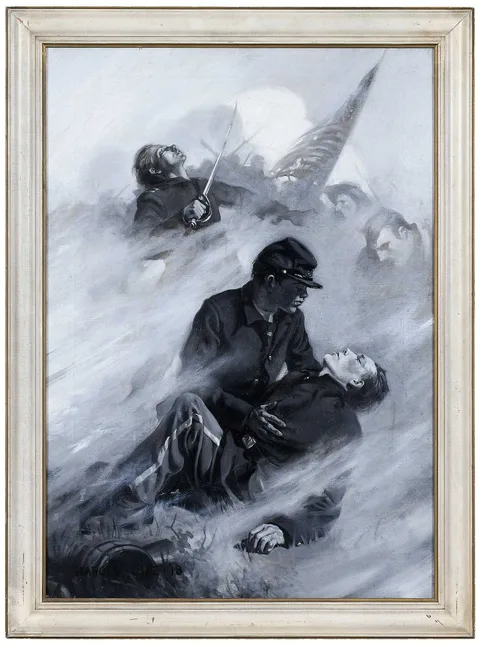 The Young Sharpshooter by Harold Cue, oil on canvas, sold May 2023