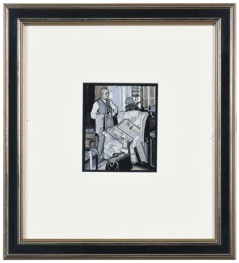 Charles Defeo, Divertissement, illustration for Mallard's Vacation, The American Magazine, 1930, gouache en grisaille on board