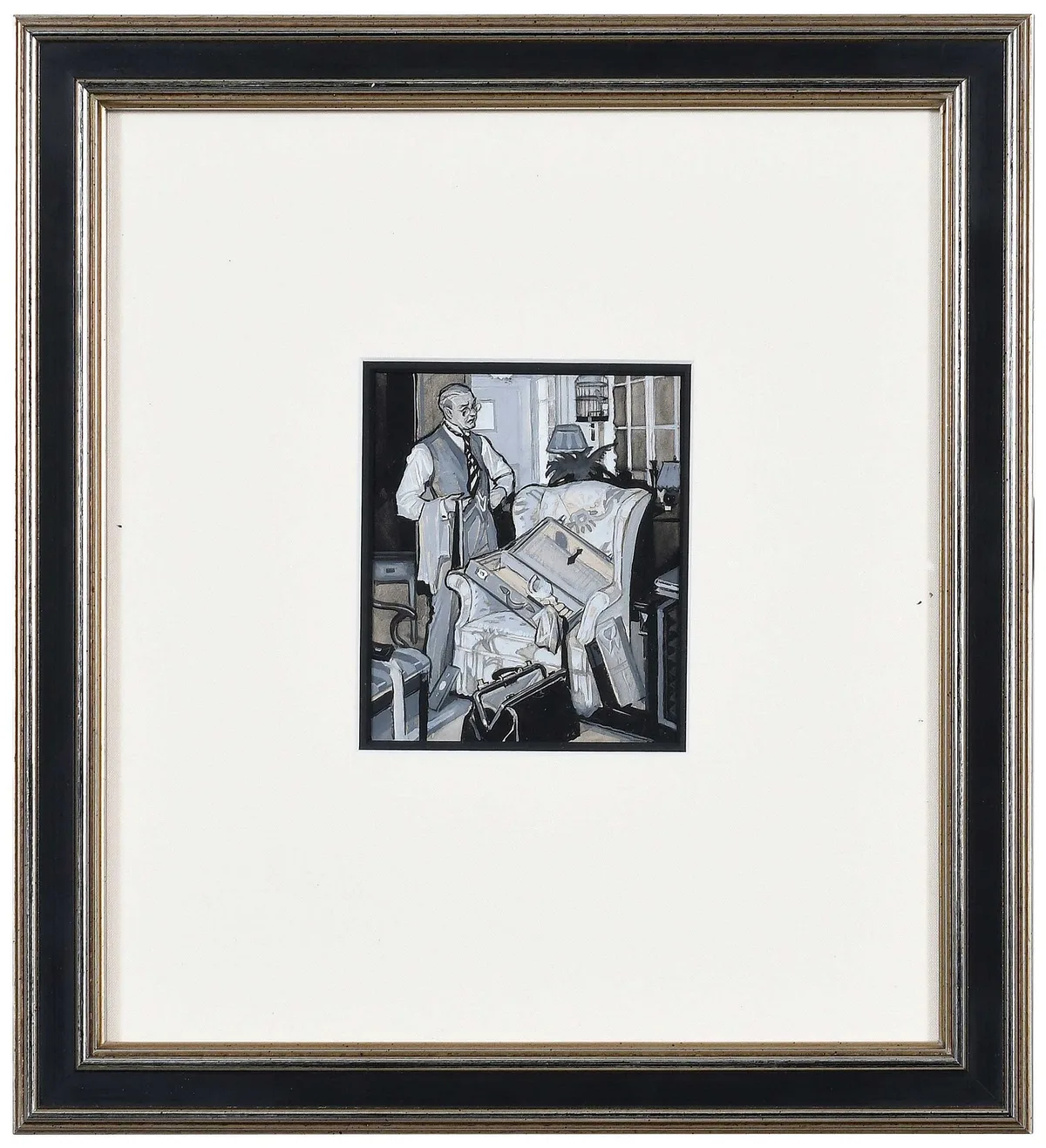 Charles Defeo, Divertissement, illustration for Mallard's Vacation, The American Magazine, 1930, gouache en grisaille on board