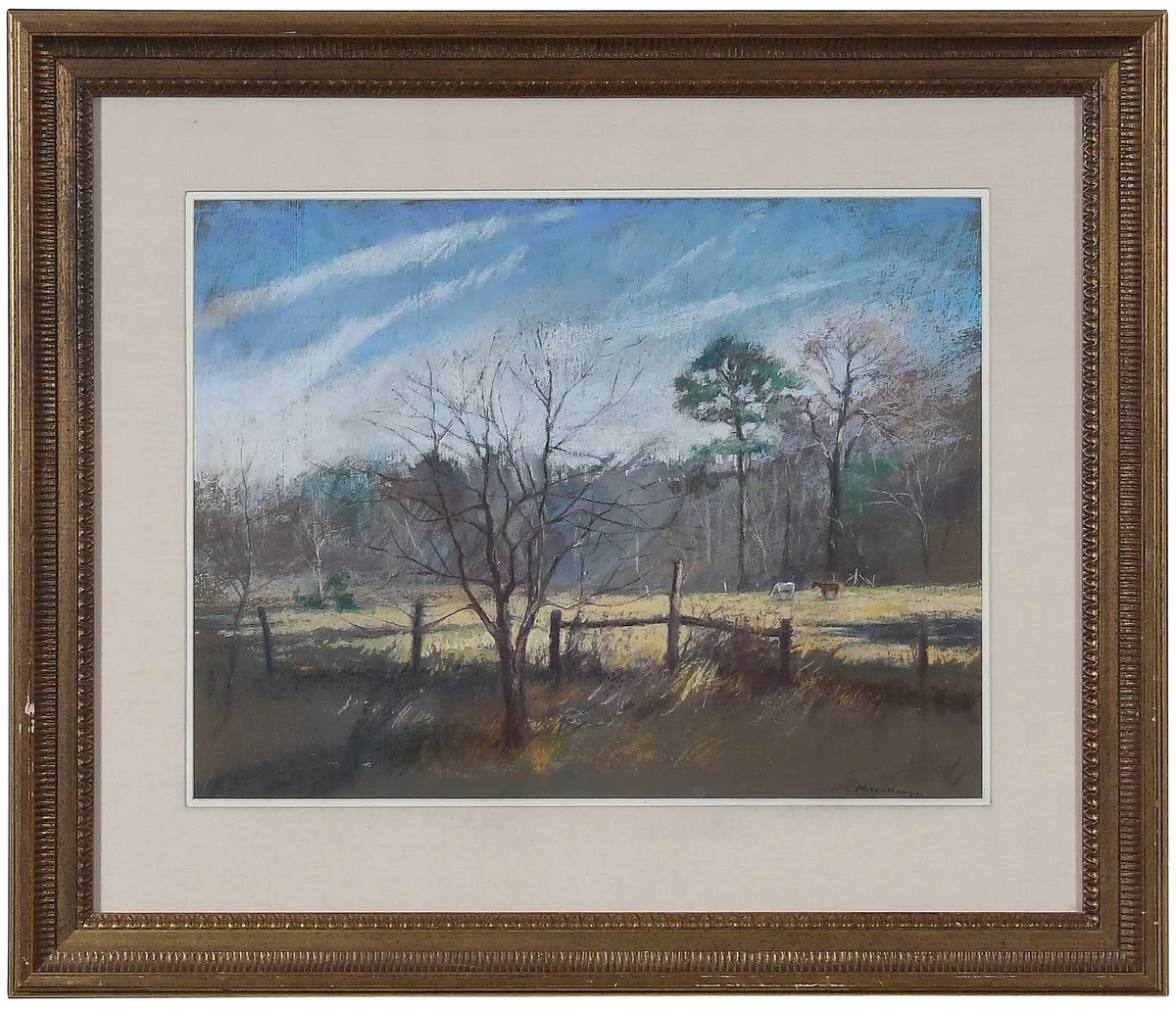 William McCullough, Horses in a Field, pastel on paper
