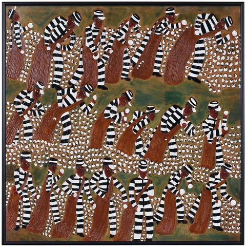 Winfred Rembert, Chain Gang Picking Cotton #3, 2005, dye on carved and tooled leather