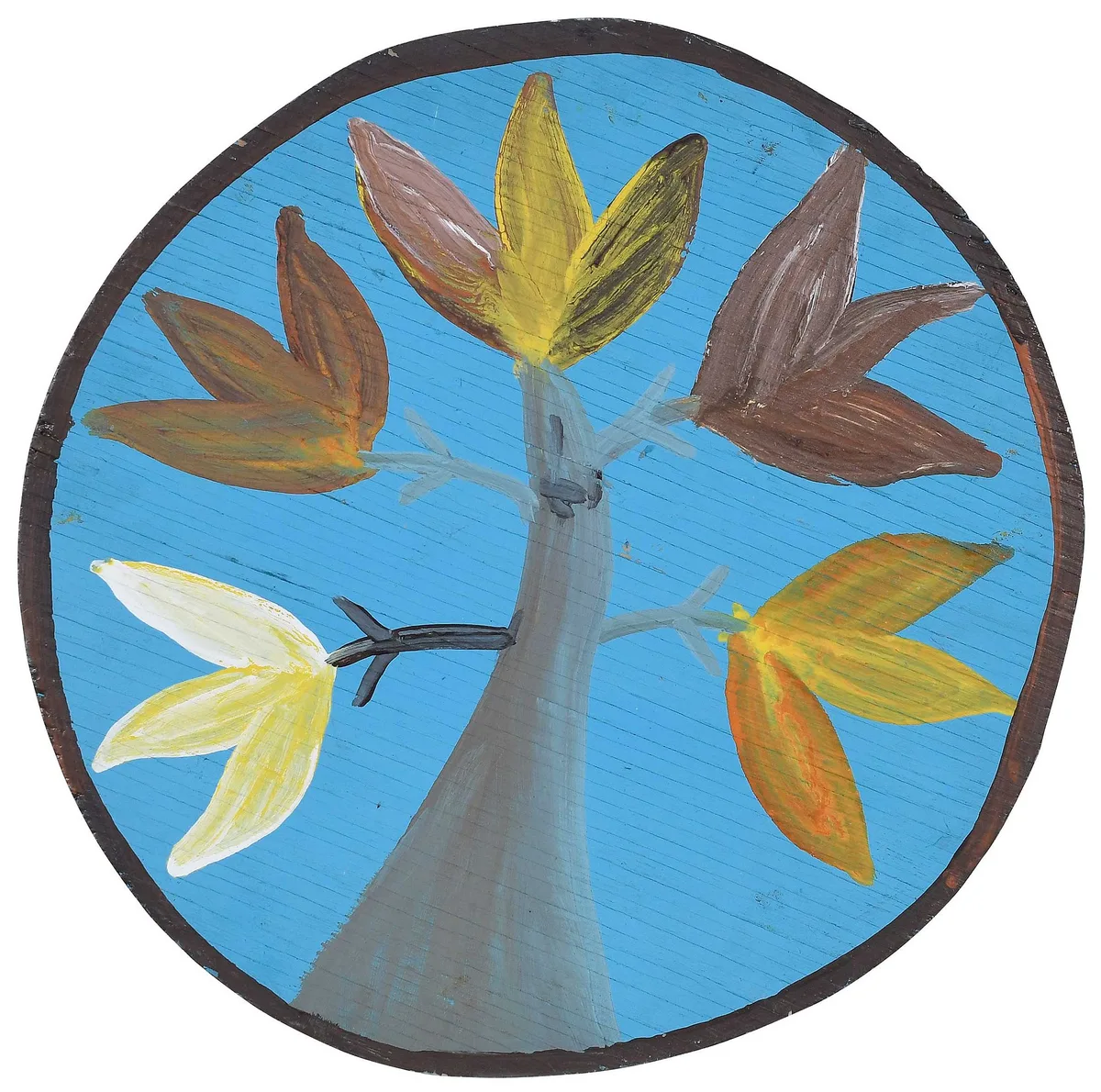 Round Floral Composition by Mose Tolliver, paint on board, sold Mar 2023