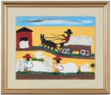 Clementine Hunter, Untitled, [Cotton Wagon and Cotton Pickers], cypher in lower right