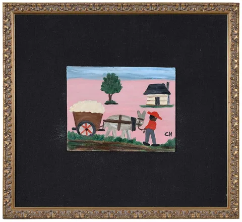 Clementine Hunter, Cotton Wagon, oil on board