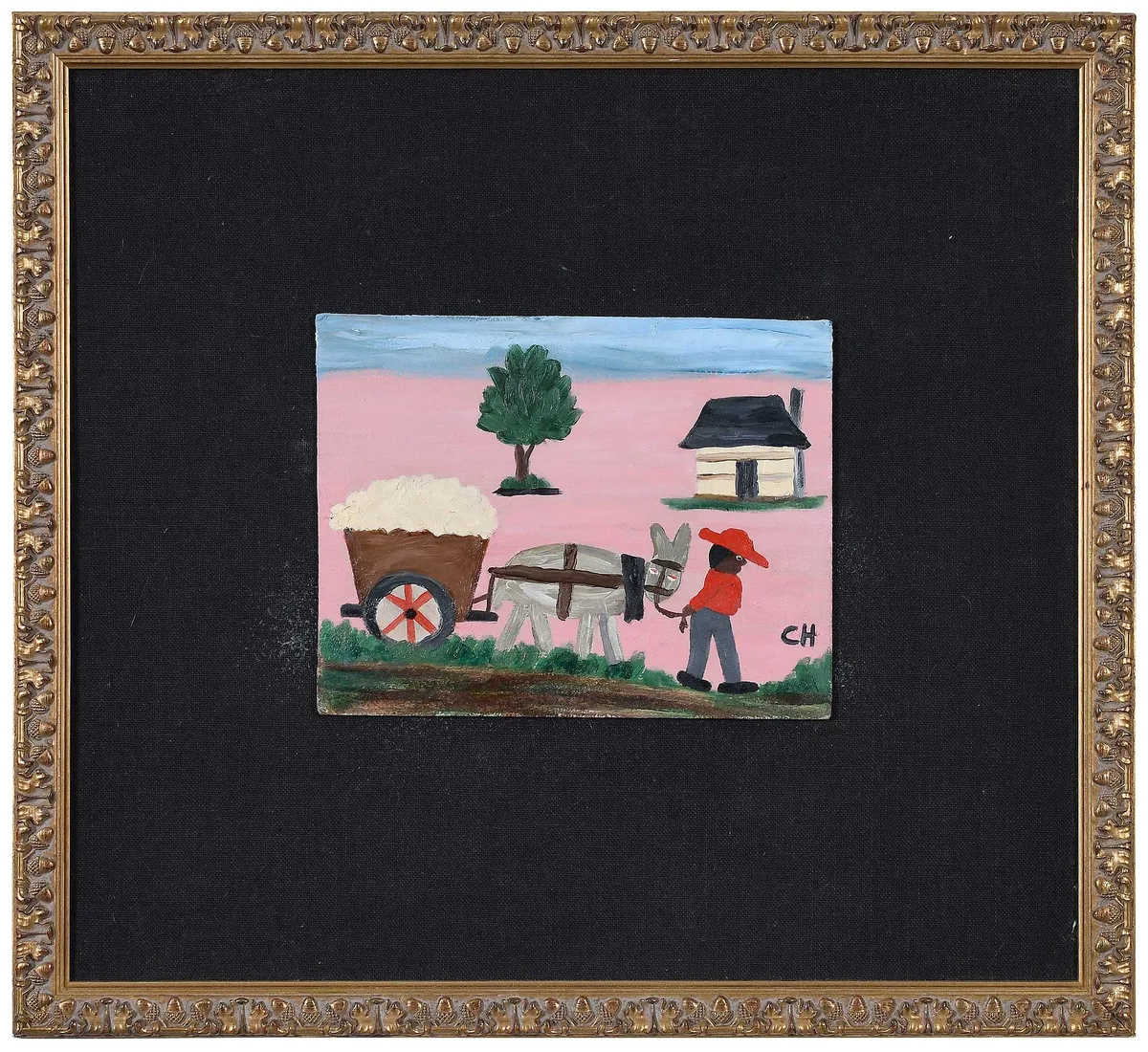 Cotton Wagon by Clementine Hunter, oil on board, sold Mar 2023