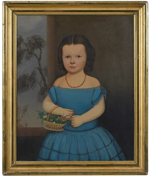 Prior-Hamblin School, Portrait of a Girl in a Blue Dress, oil on canvas