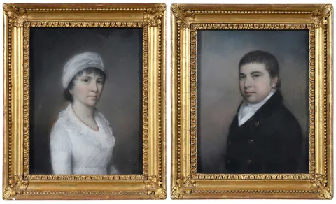James Sharples, A Pair of Portraits: Mr. and Mrs. Stewart, née Hamilton, pastel on paper
