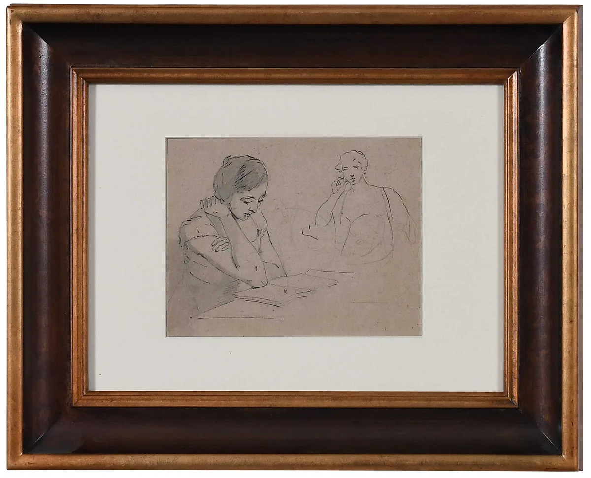 Thomas Sully Drawings, Sketchbook Figure Studies, a double sided drawing of women, ink and ink wash on buff paper