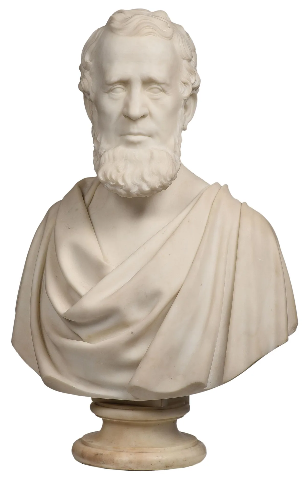 Preston Powers Marble Bust, Bust of a Gentleman, possibly John Greenleaf Whittier (1807-1892), 1876, marble