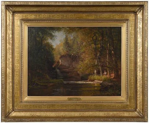 Worthington Whittredge, Fisherman by a Stream, oil on canvas