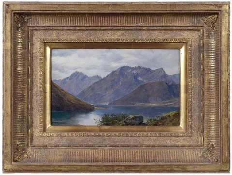 William Trost Richards, Norwegian Fjord, oil on heavy card stock