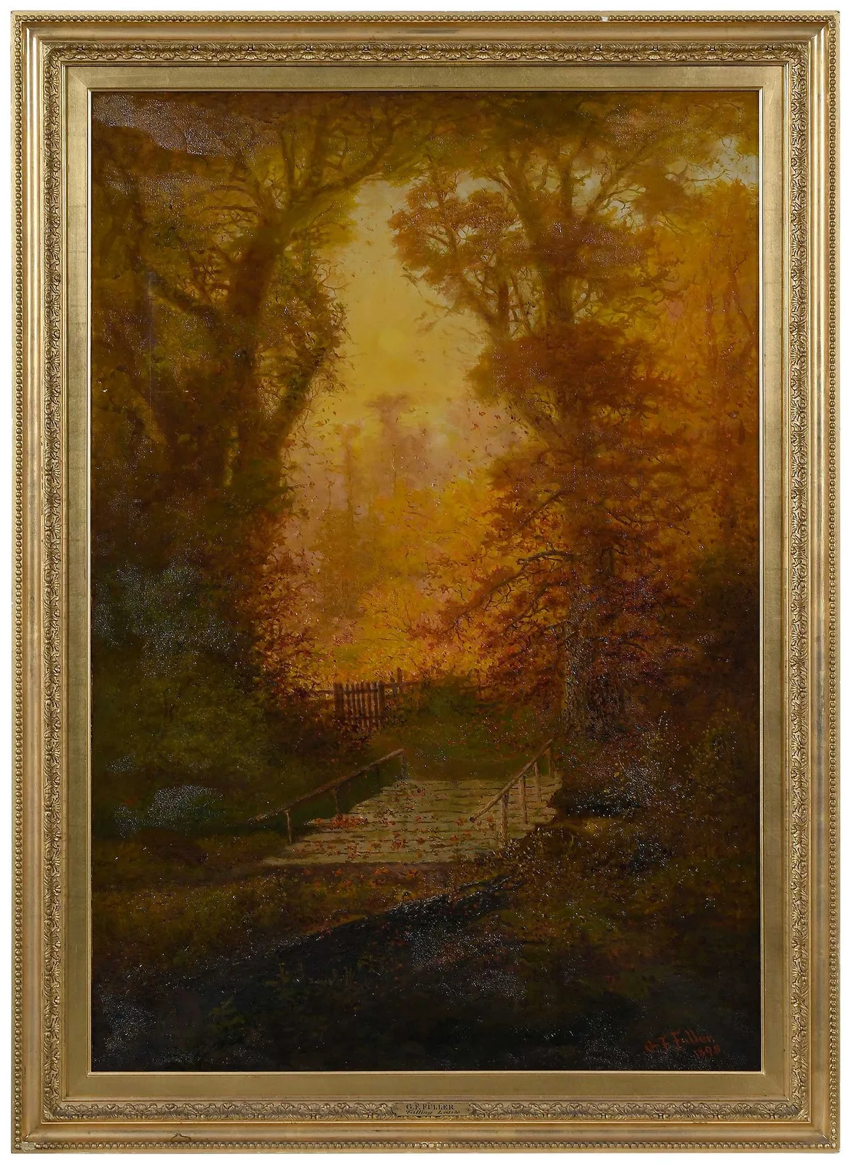 Falling Leaves by George Fuller, oil on canvas, sold Mar 2023