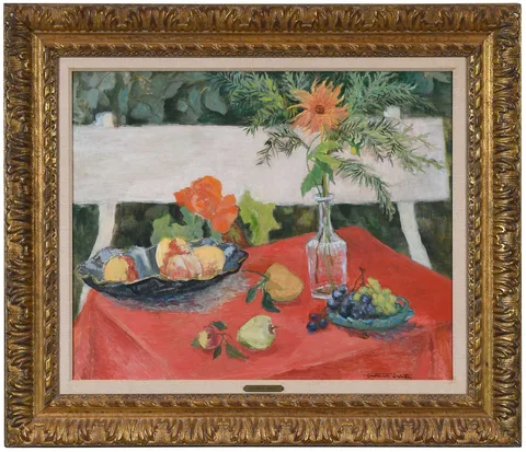 Antoinette Schulte, Still Life with Peaches, oil on canvas