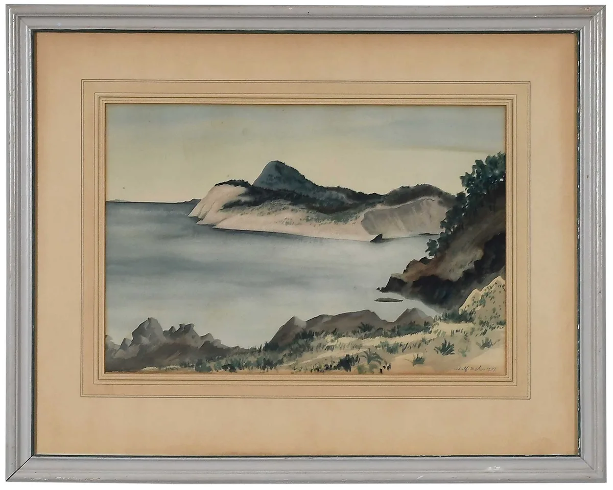Rocky Coast by Adolf Dehn, 1937, watercolor on paper, sold Mar 2023