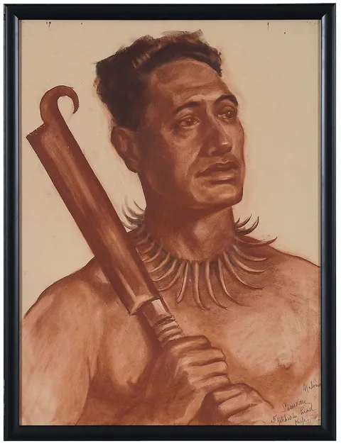 Malvina Hoffman Drawing, Samoan Man, red chalk on buff paper