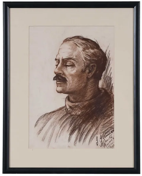 Malvina Hoffman Drawing, Portrait of a Handsome Man with a Moustache, brown chalk on paper