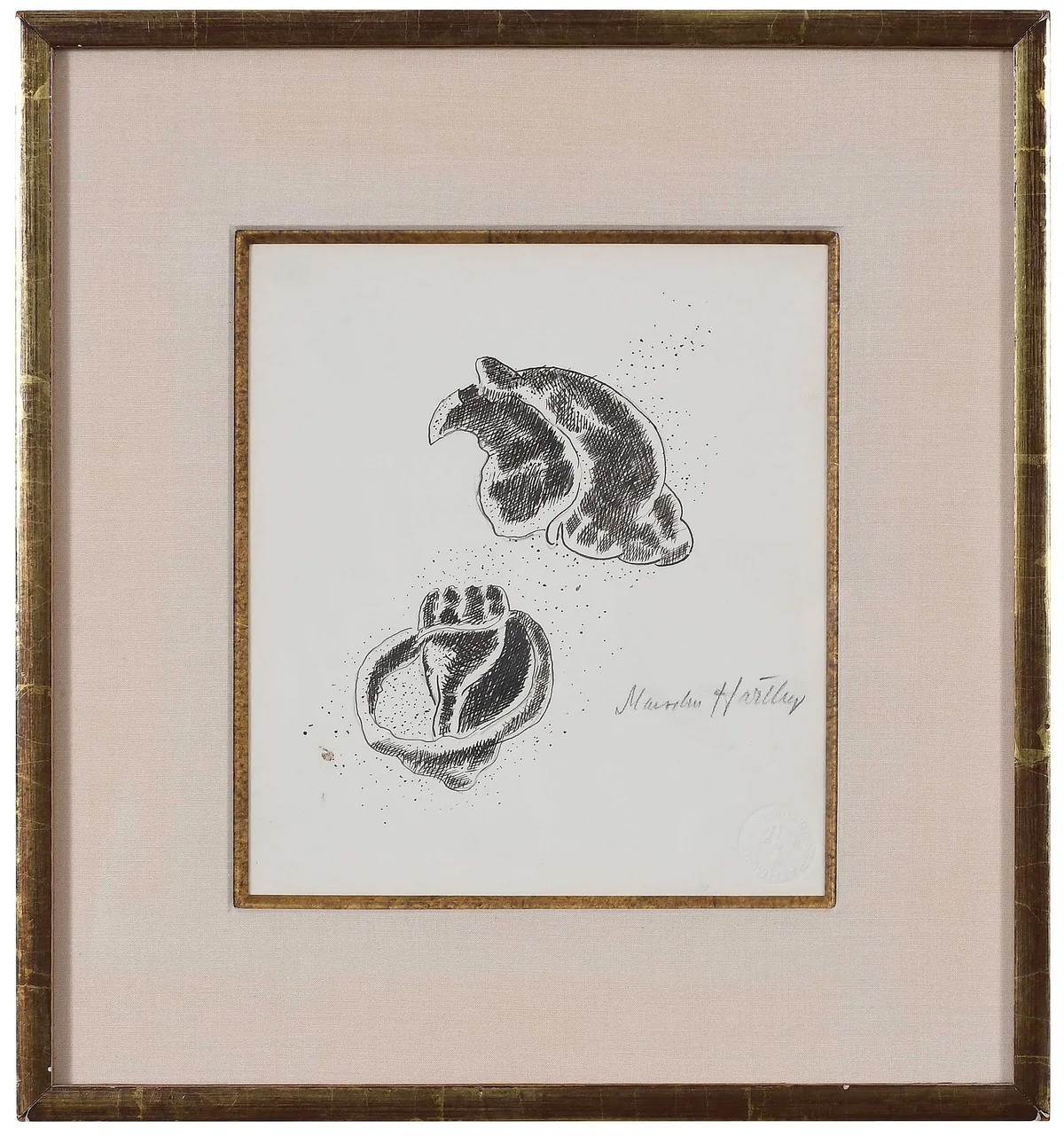 Two Shells by Marsden Hartley, 1936, ink on paper, sold Mar 2023
