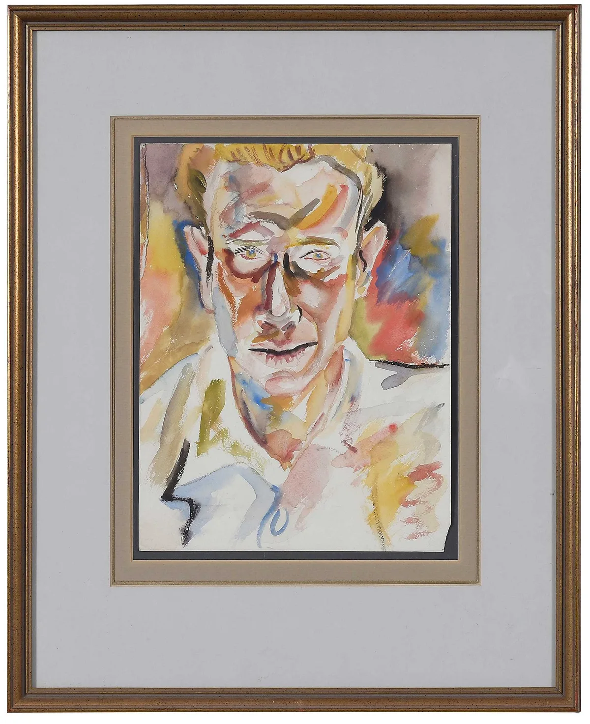 E. E. Cummings, Self Portrait, circa 1930s, watercolor on paper