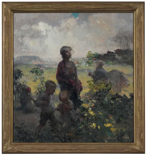 Gladys Nelson Smith, Mother and Children in Landscape, oil on canvas