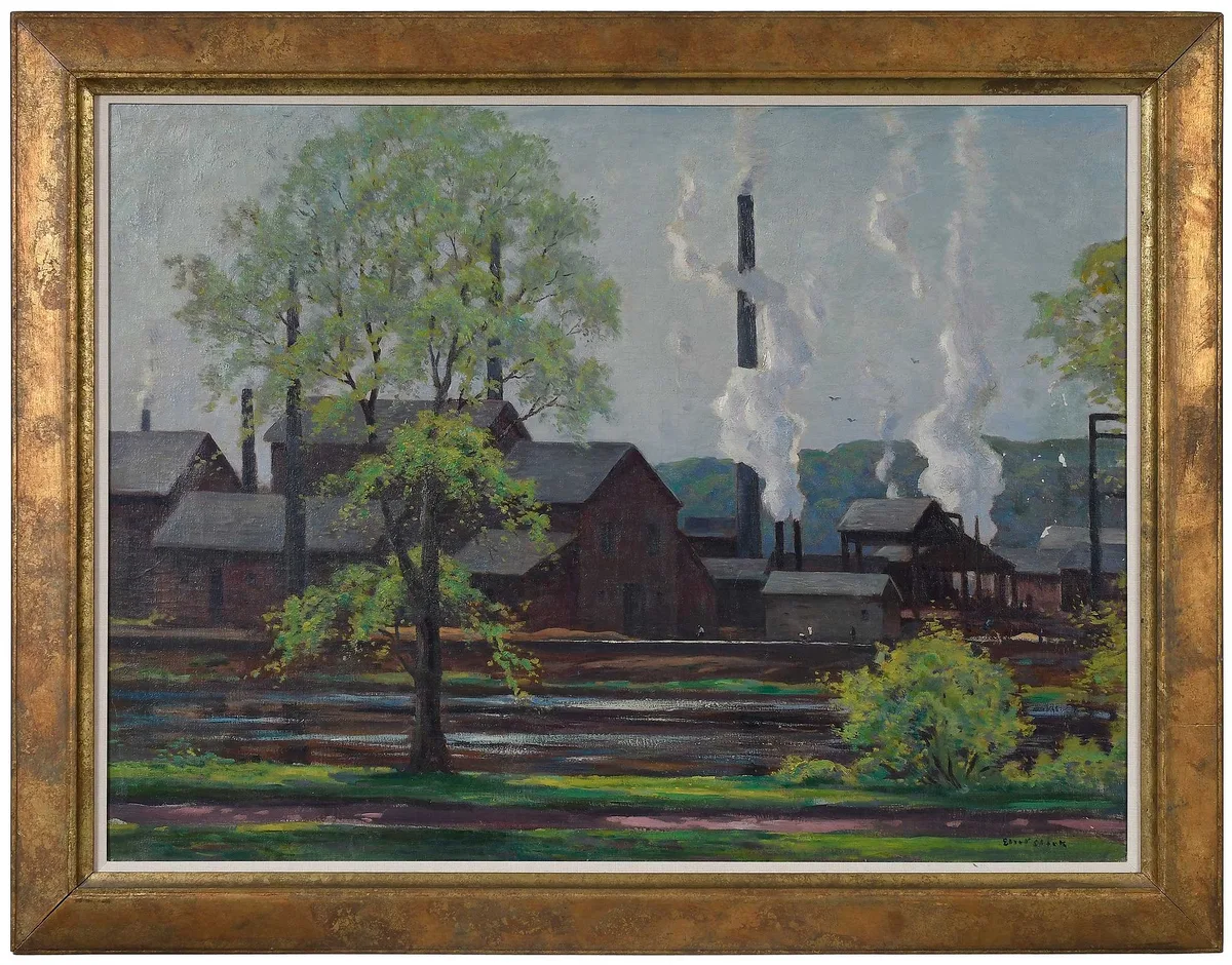 Pulp Mill by Eliot Candee Clark, oil on canvas, sold Mar 2023