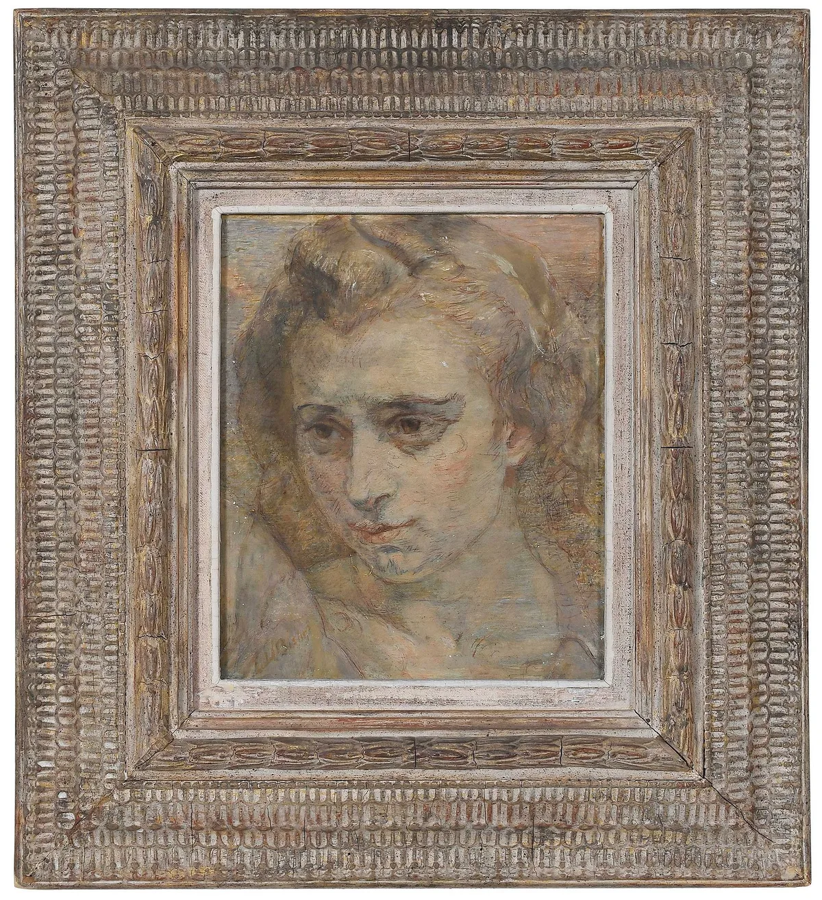 Isabel Wolf Bishop, Gina, Portrait of a Young Lady, mixed media on Masonite