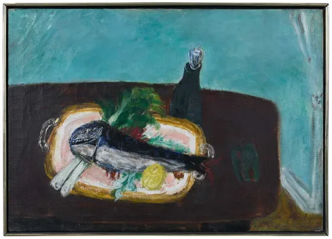 Still Life with Fish by Nikolai Ivanovich Vasilieff, oil on canvas, sold Mar 2023